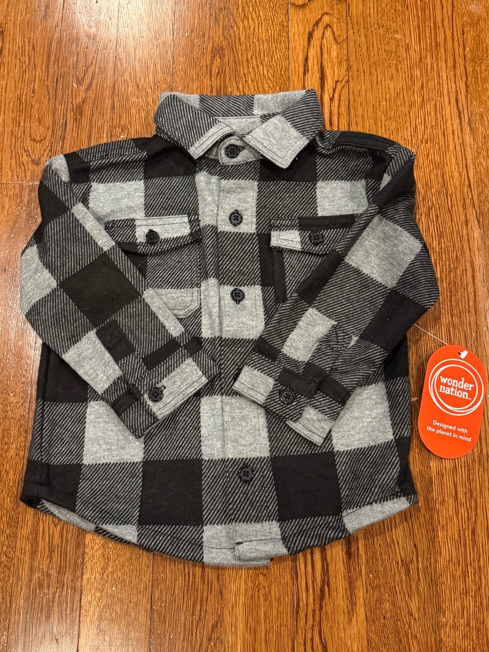 Wonder Nation Toddler 2T Black & Gray Plaid Button-Up Shirt/Shacket